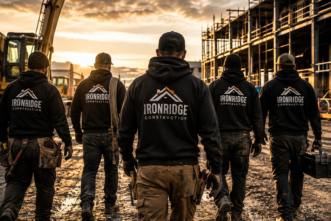 Construction crew in branded hoodies from SUQ MEDIA